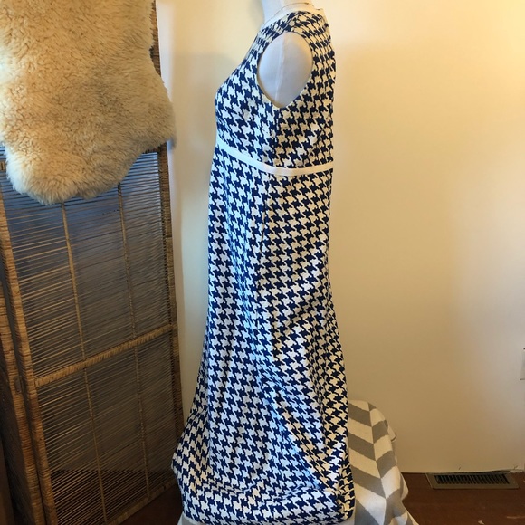 VTG-Blue/White Herringbone Handmade Sleeveless Maxi Dress-Size Medium - Picture 3 of 5